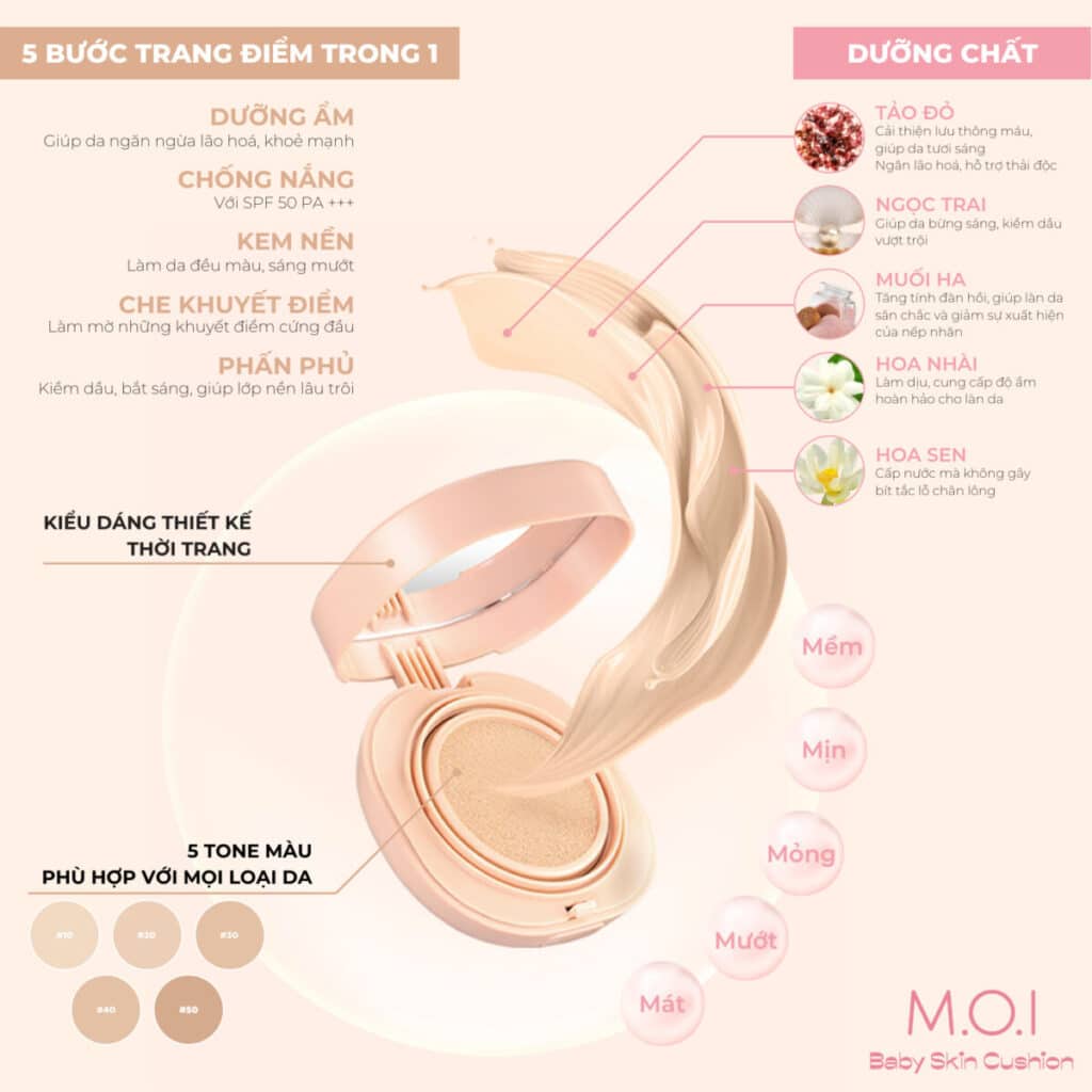 MOI Baby Skin Cusion Tone 50 Phấn Nước Da Ngâm