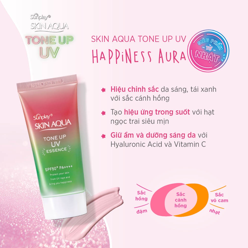Kem chống nắng Skin Aqua Tone Up UV Essence Happiness Aura Rose 50g