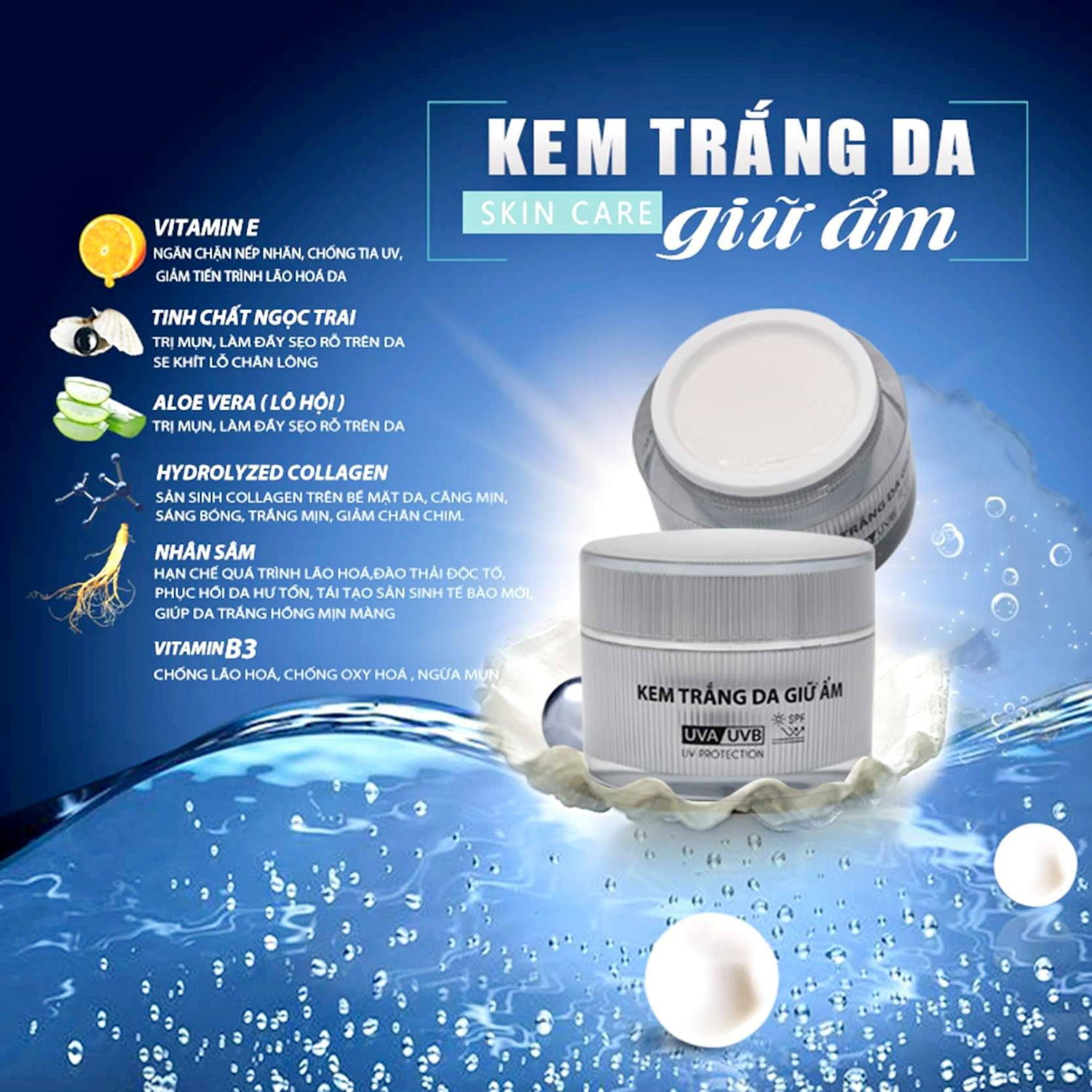 Ngọc trai đen kem trắng da giữ ẩm 12g