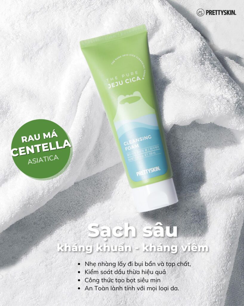 Pretty Skin Jeju Cica Sữa Rửa Mặt Rau Má