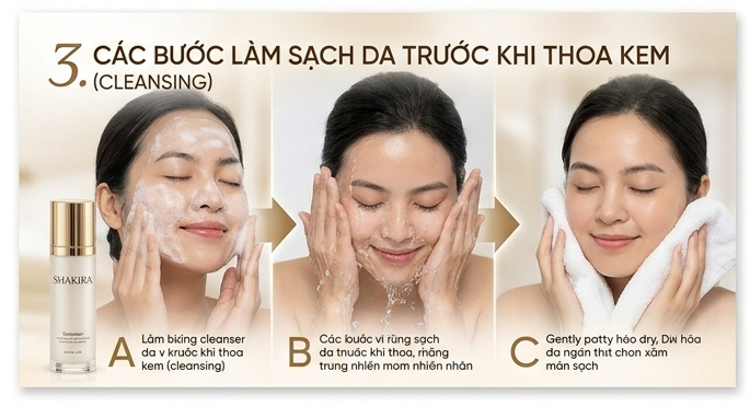 SHAKIRA kem giảm nám tàn nhang 10g - các bước làm sạch da trước khi thoa kem