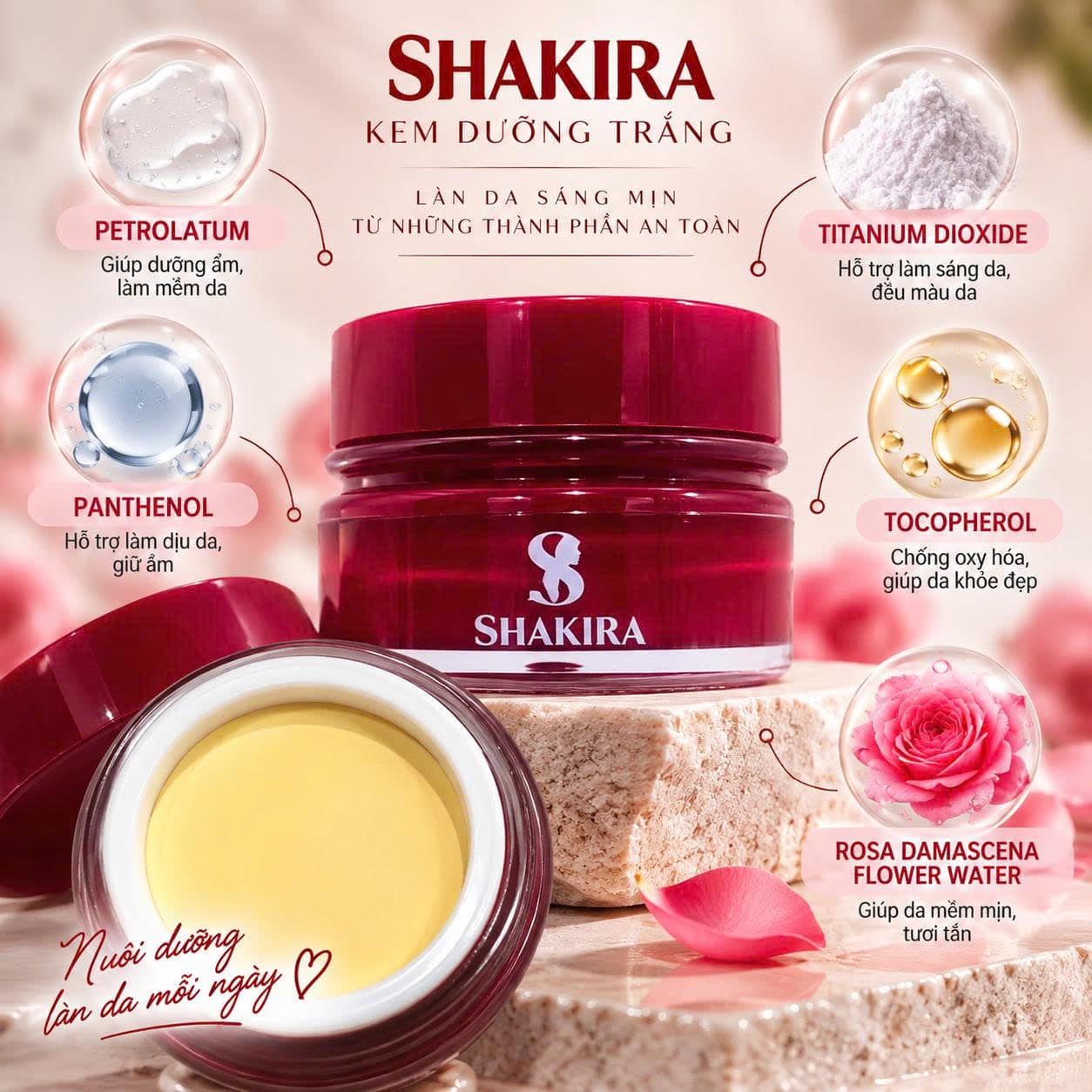 kem dưỡng trắng, giúp mờ các dấu hiệu lão hóa Shakira