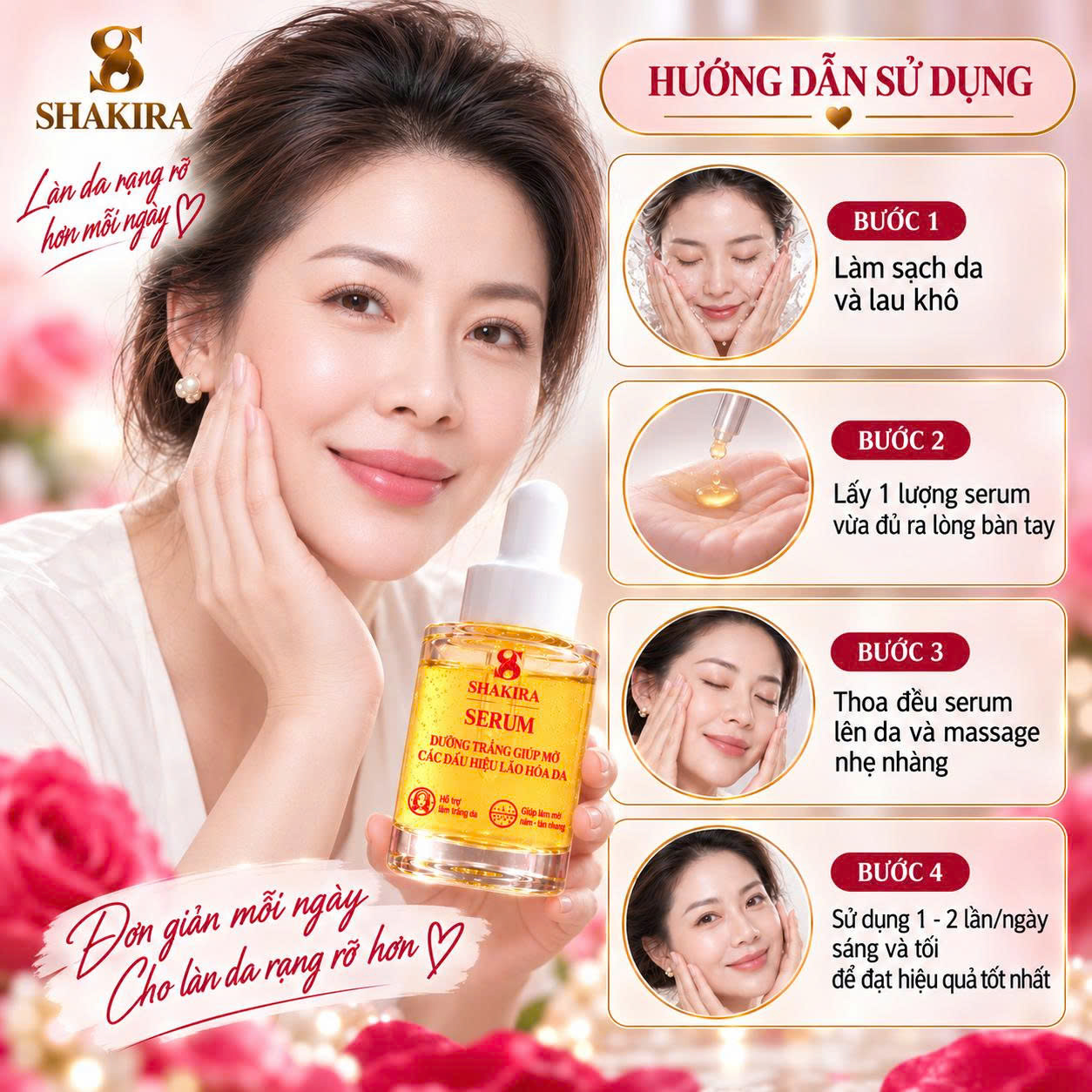 serum dưỡng trắng, mờ dấu hiệu lão hóa da Shakira