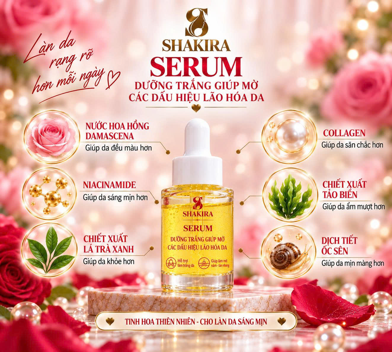 serum dưỡng trắng, mờ dấu hiệu lão hóa da Shakira