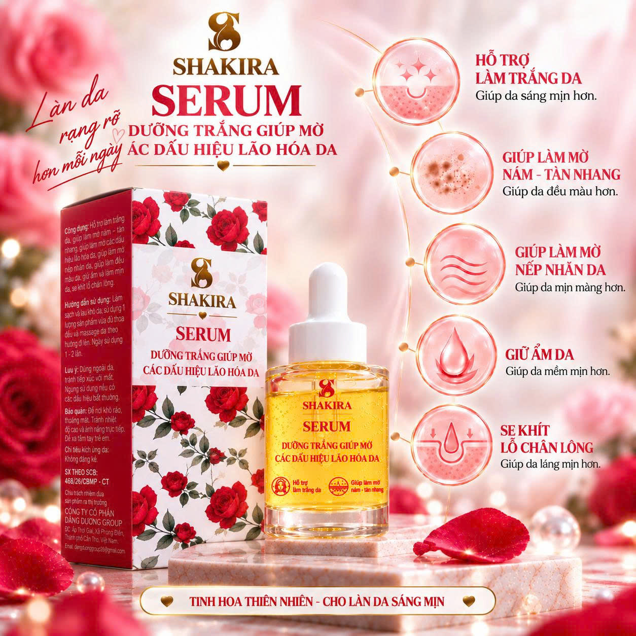 serum dưỡng trắng, mờ dấu hiệu lão hóa da Shakira